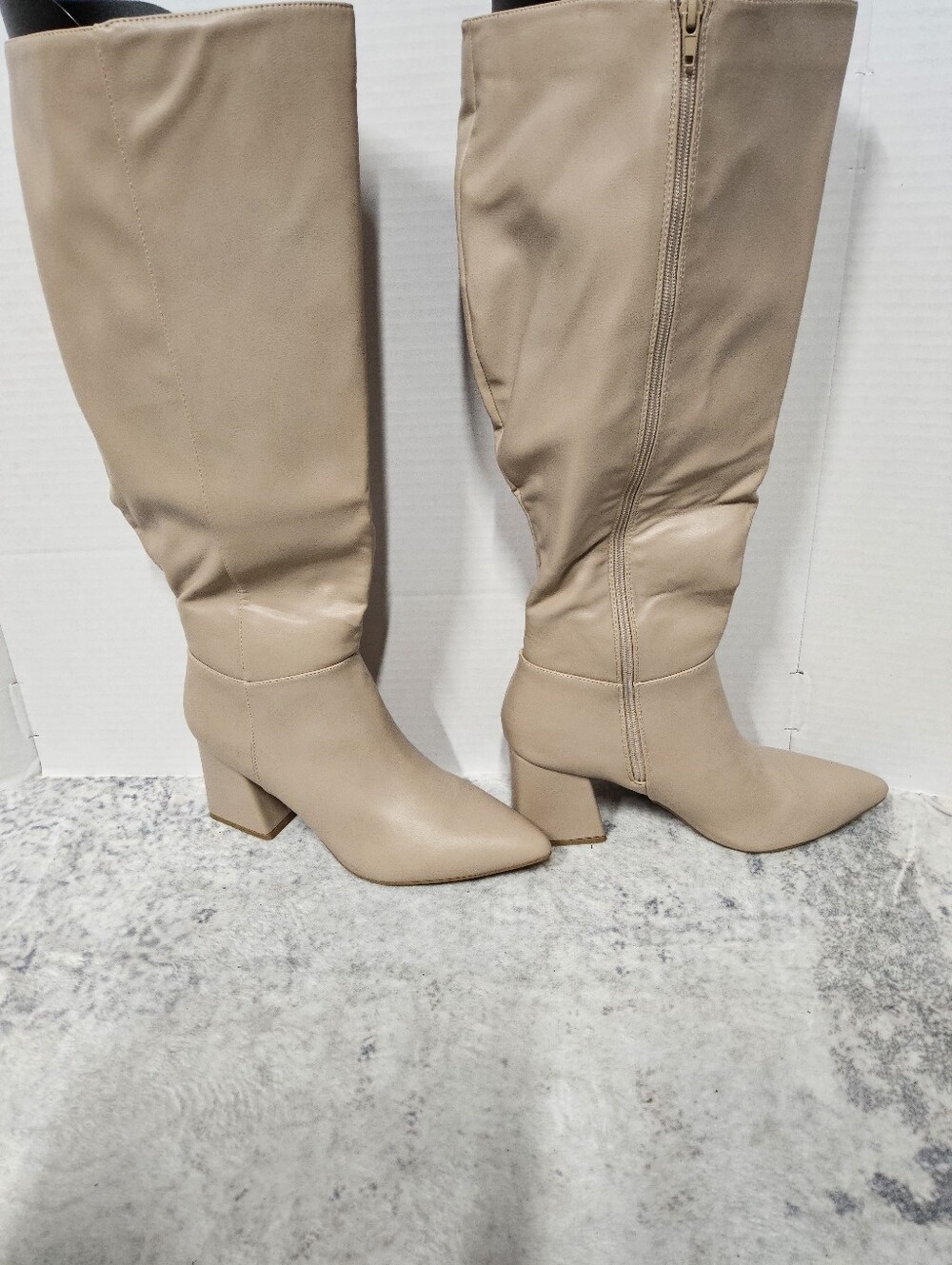 Customer Return Size 11 Knee-High Pointed Toe Block Heel Boots - Nude - Picture 2 of 12